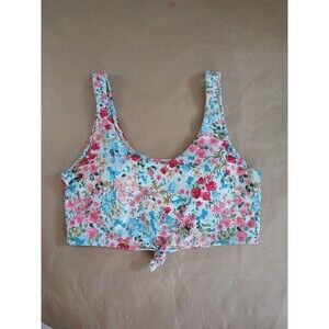 Zaful Bikini Top Women’s L White Floral Knotted Tie Swimwear Swimsuit